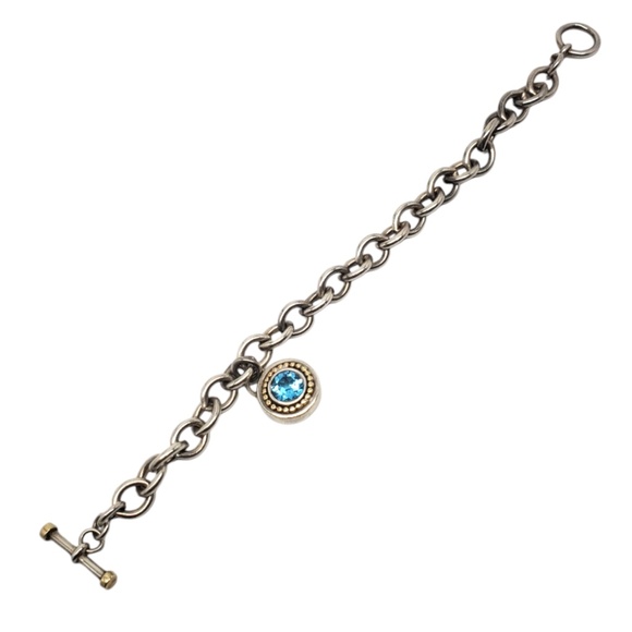 Sadye L Vassil Sterling & 14K Gold Plated Blue Topaz Charm Bracelet #20745 - Picture 1 of 10